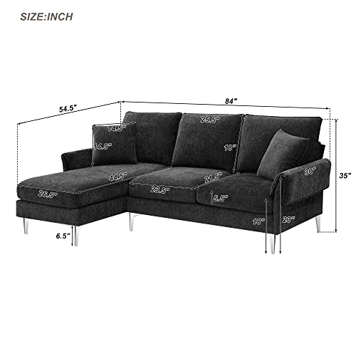 84" Convertible Sectional Sofa, Modern Chenille L-Shaped Sofa Couch with Reversible Chaise Lounge, Fit for Living Room, Apartment(2 Pillows)