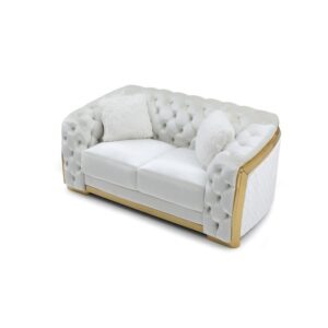 Glory Furniture Lexi Modern Velvet Upholstered Loveseat in Ivory/Gold Finish