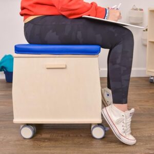 Children’s Factory Mobile Teacher Stool with Storage, Birch-Ply Wood, Blue Cushion, Kids Playroom and Classroom Must Haves, Assembly Required