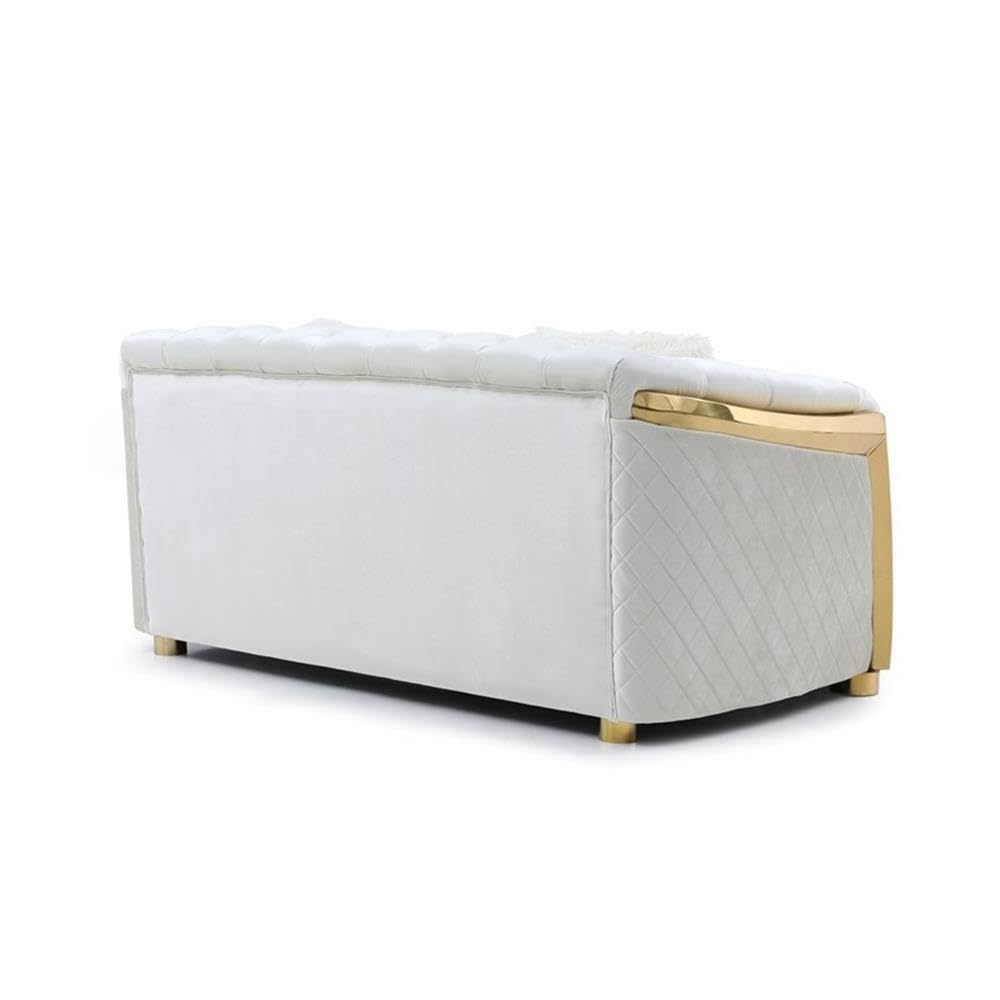 Glory Furniture Lexi Modern Velvet Upholstered Loveseat in Ivory/Gold Finish