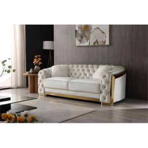 Glory Furniture Lexi 19" H Velvet Sofa with Cushion in Ivory/Gold