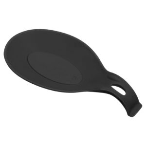 uxcell silicone spoon rest, 9.25" x 4.72" heat resistant kitchen utensil holder spatula ladle rest for counter stove top, black 1pcs