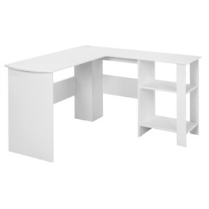 Tangkula White L Shaped Desk with Storage Shelves, Wooden Corner Computer Desk, Space-Saving Home Office Workstation, Gaming Desk, Writing Study Desk, L Shaped Office Desk