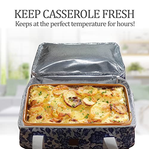 Whites Grove Casserole Carrier, Large Insulated Casserole carrier for hot or cold food, Insulated casserole carrier 9''x13''Lasagna Lugger Tote for Potluck, blue casserole carrier