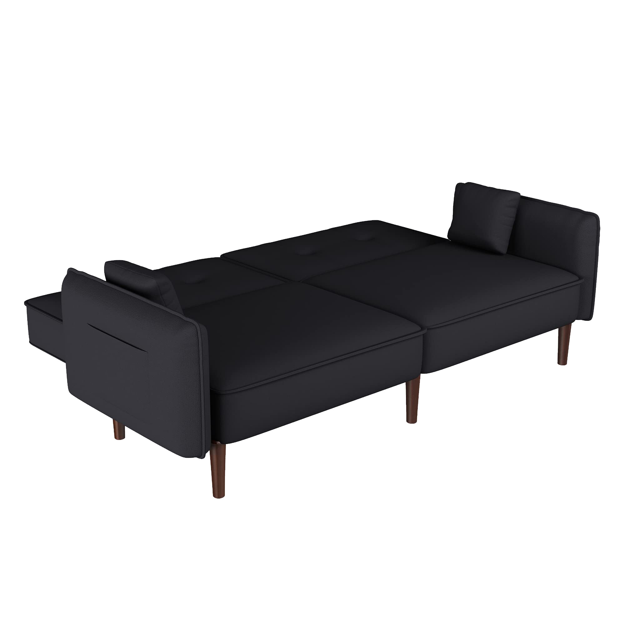 Sofa Bed, HABITTRIO 75" Modern Black Fabric Upholstered 3-Seater Sleeper Couch with Adjustable Splict-Back Design, 2 Side Pockets, 2 Toss Pillows, Fit for Small Living Room, Apartment