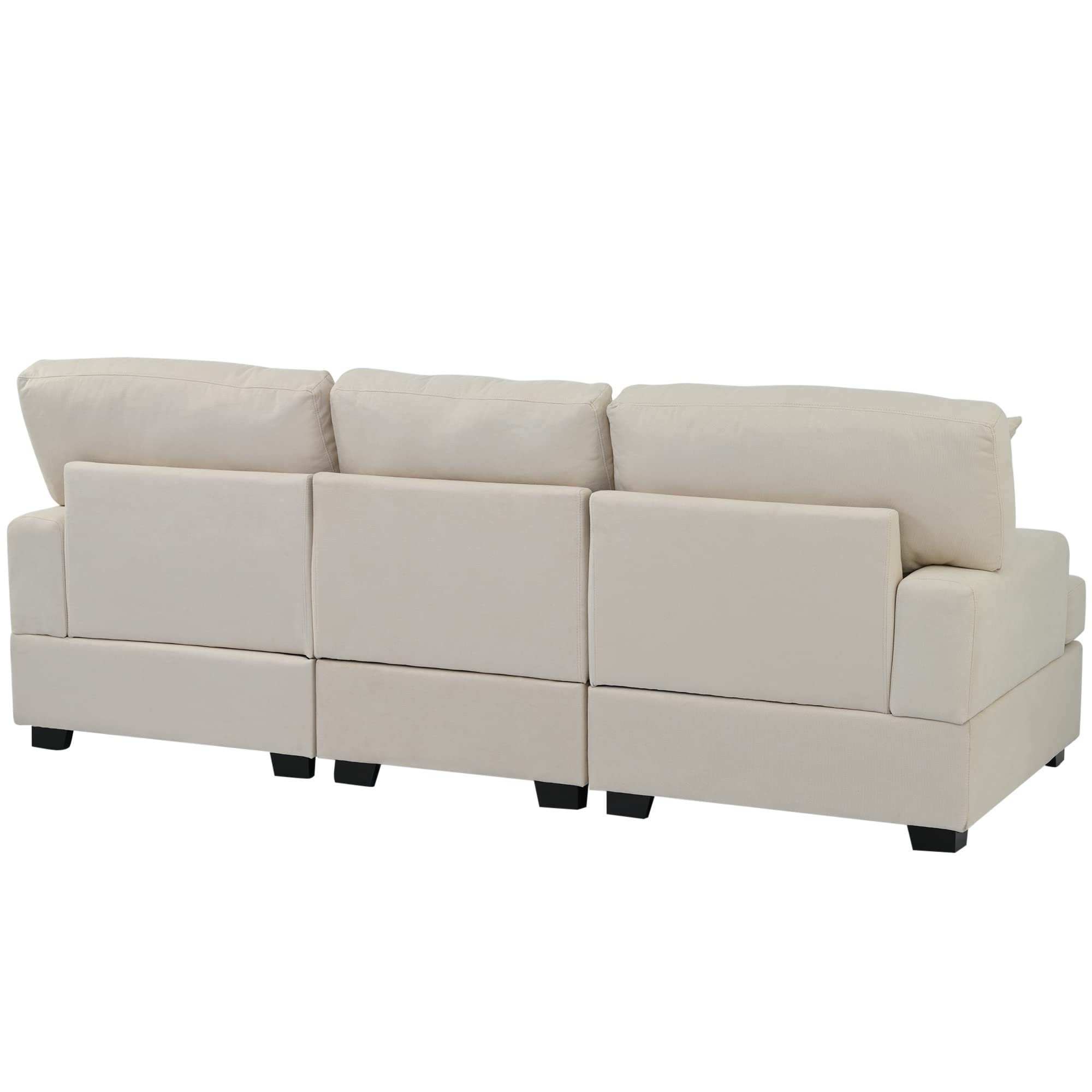 kevinplus 88.5'' Modern Sectional Sofa Couch for Living Room, Contemporary Comfortable 3-Seat Sofa with 4 Pillows for Apartment Office and Small Space, Linen Fabric, Cream White