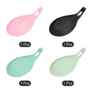 uxcell Silicone Spoon Rest, 7.68" x 3.74" Heat Resistant Kitchen Utensil Holder Spatula Ladle Rest for Counter Stove Top, Black/Pink/Turquoise/Light Green 1Set