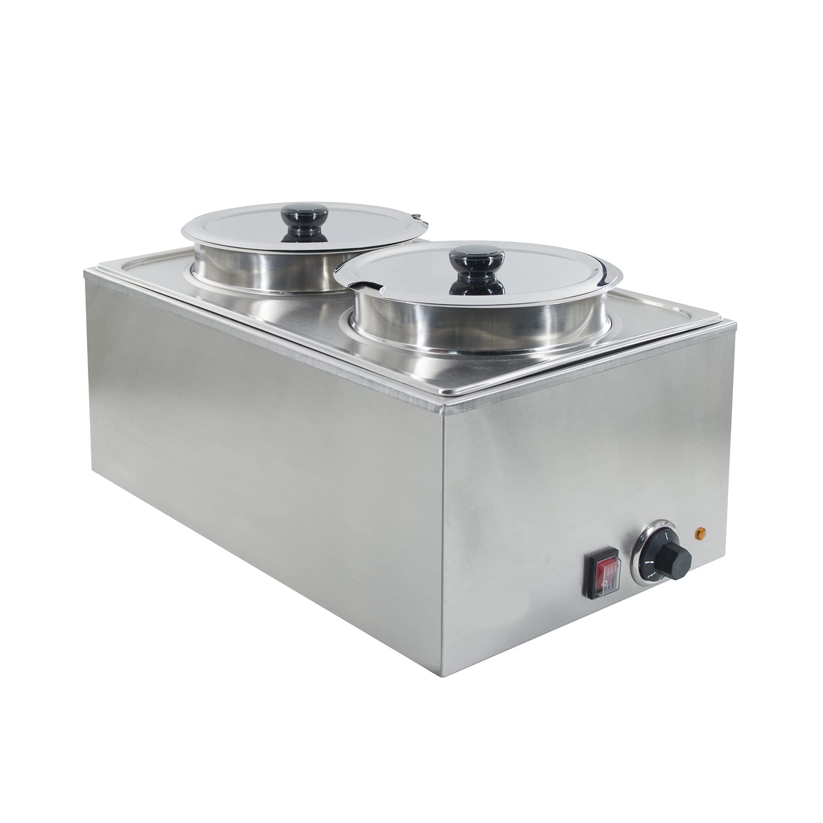 Commercial Food Warmer 2X8L Round Pot Steam Table Food Warmer Buffet Bain Marie with Temperature Control & Lids, Electric Soup Warmer for Catering and Restaurants - 120V, 1200W