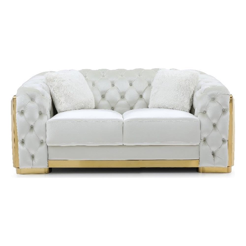 Glory Furniture Lexi Modern Velvet Upholstered Loveseat in Ivory/Gold Finish