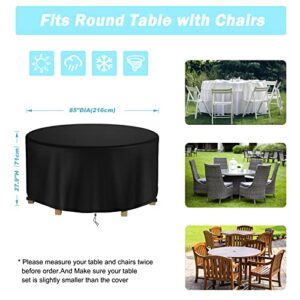 Round Patio Table Cover Waterproof, 85" Diax27.9" H Heavy Duty Oxford Fabric Outdoor Patio Furniture Cover Patio Table Chair Set Covers for Garden Round Table Dining Set, Black