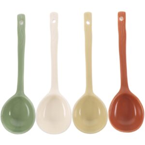 4pcs ceramic soup spoons japanese ramen soup spoons ceramic asian dinner spoons retro korean style tablespoon rice noodles serving spoon ladle for wonton dumpling