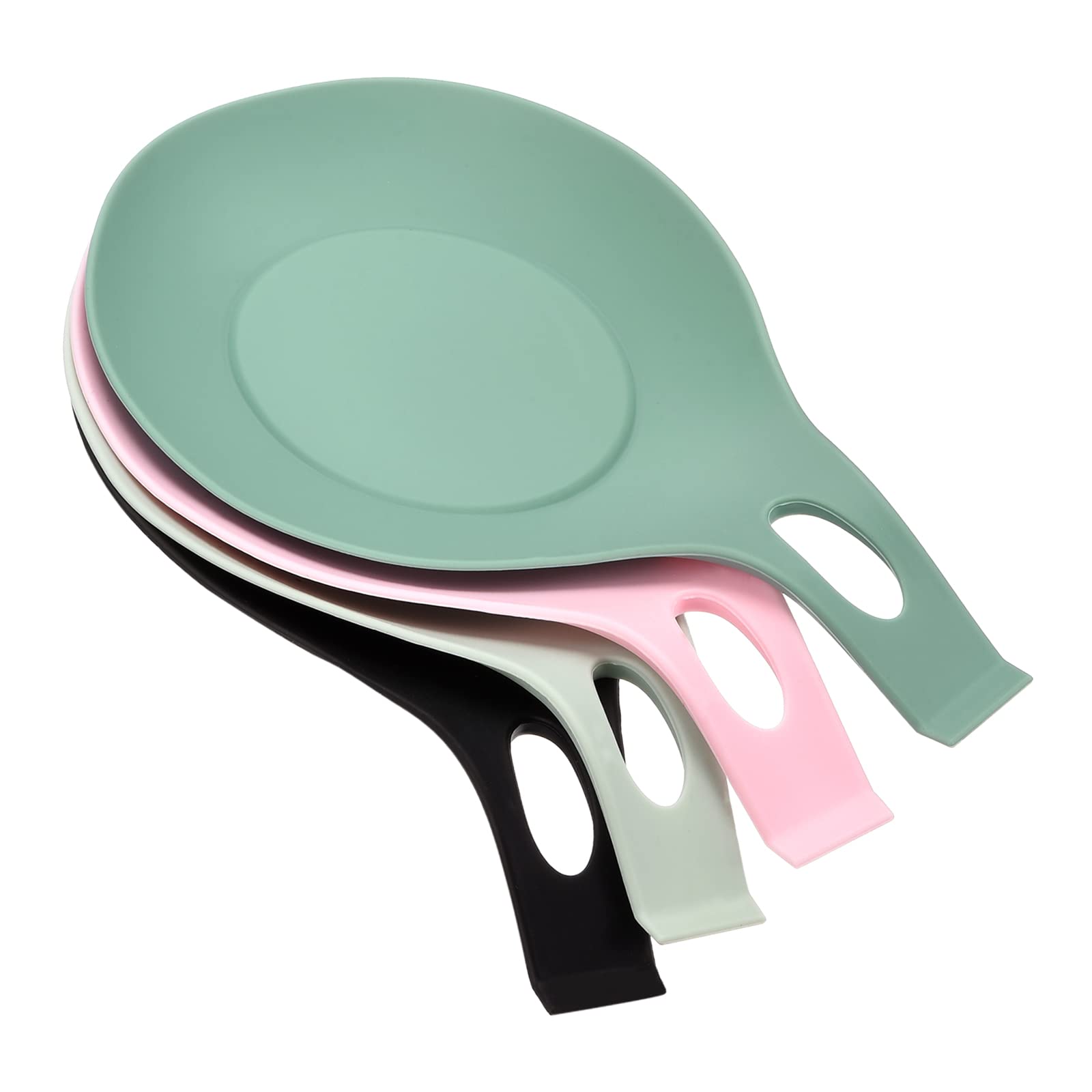 uxcell Silicone Spoon Rest, 7.68" x 3.74" Heat Resistant Kitchen Utensil Holder Spatula Ladle Rest for Counter Stove Top, Black/Pink/Turquoise/Light Green 1Set