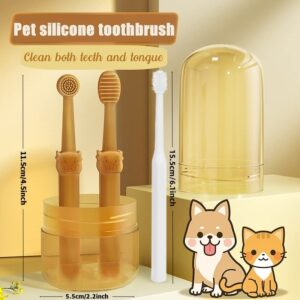 Tsxurepaw Cat & Dog Toothbrush Kit, 360 Degree Silicone Toothbrush with Storage Cup, 3 Pack Doggie Kitten Toothbrushes Tongue Cleaning Brush, Dental Care for Ferret Dutch Pigs