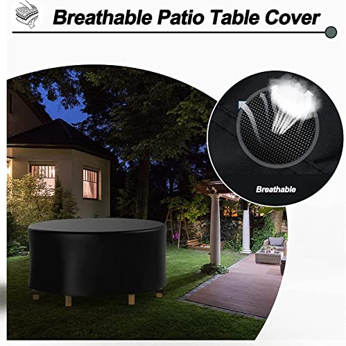 Round Patio Table Cover Waterproof, 85" Diax27.9" H Heavy Duty Oxford Fabric Outdoor Patio Furniture Cover Patio Table Chair Set Covers for Garden Round Table Dining Set, Black