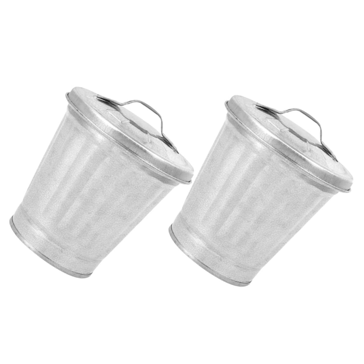 Gadpiparty Indoor Planters 2pcs Mini Desktop Trash Can with Lid Small Garbage Bin Can Tiny Metal Rubbish Bin Multipurpose Storage Buckets Garbage Containers for Home Office Outdoor Planters