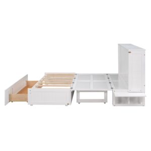 SOFTSEA Queen Murphy Bed Wood Cube Bed with Drawers and Side Shelves Modern Cube Cabinet Bed Foldable Platform Bed Frame for Guest Room or Home Office