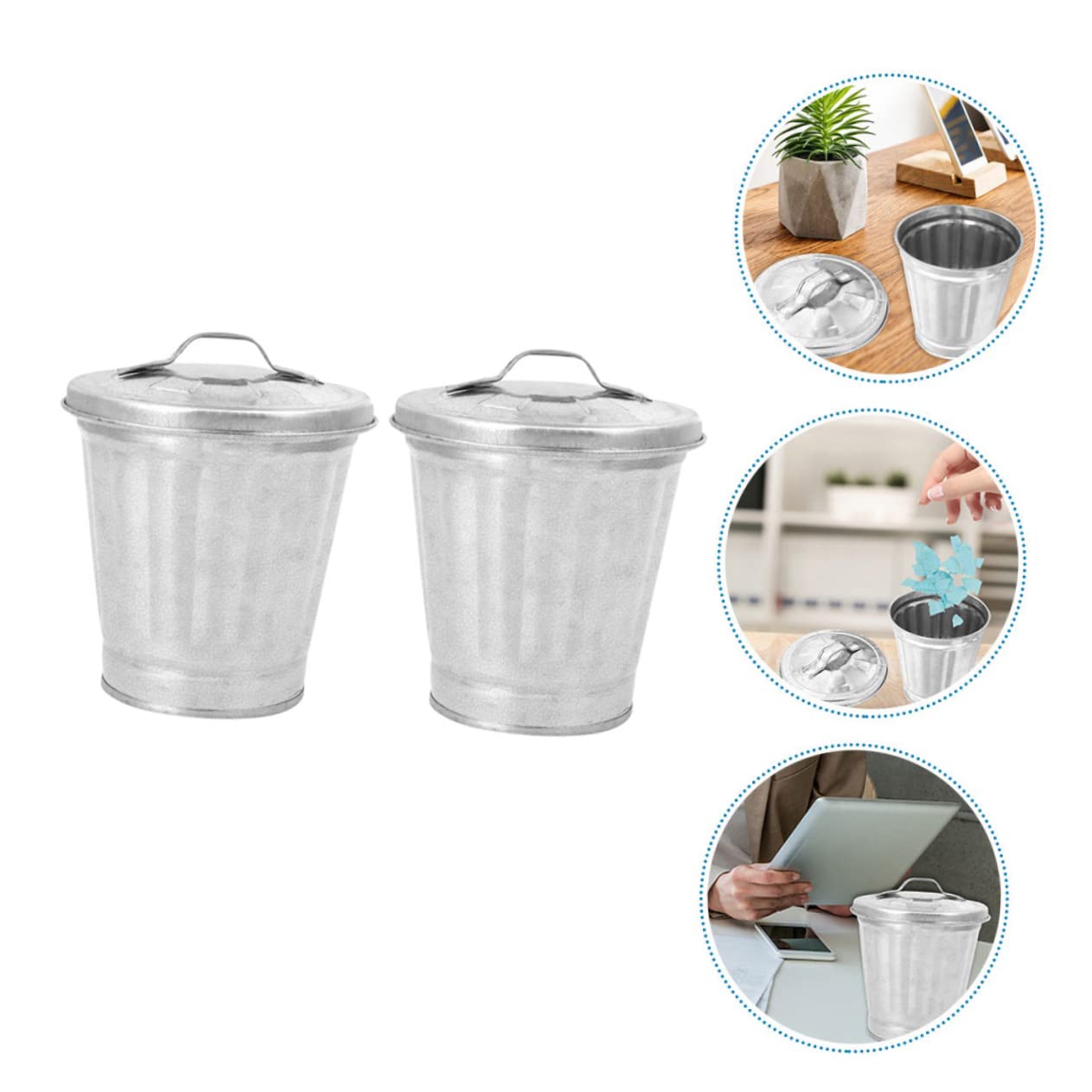 Gadpiparty Indoor Planters 2pcs Mini Desktop Trash Can with Lid Small Garbage Bin Can Tiny Metal Rubbish Bin Multipurpose Storage Buckets Garbage Containers for Home Office Outdoor Planters