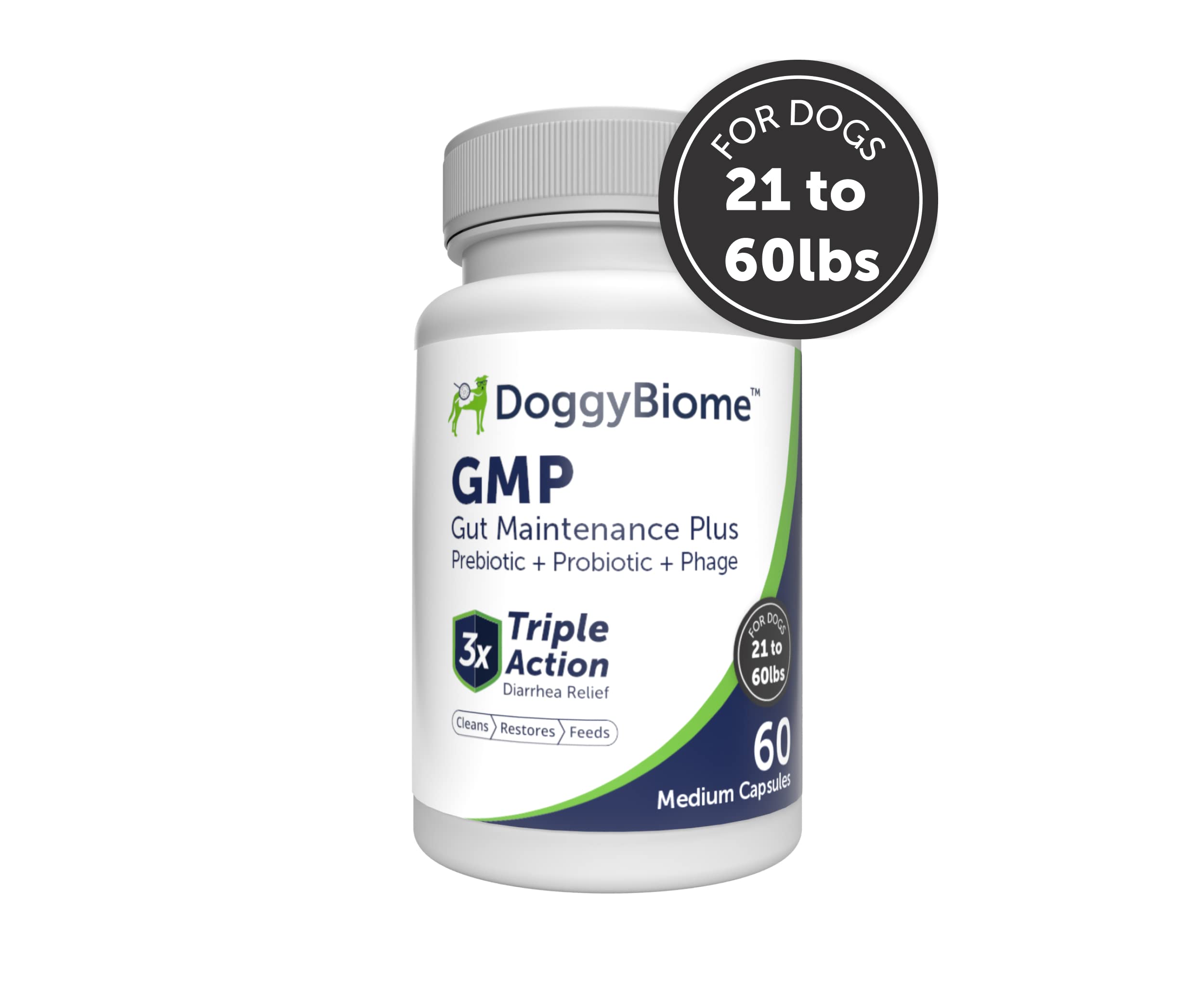 AnimalBiome Dog Probiotics - GMP Prebiotics and Probiotics - Reduce Diarrhea Flareups - for Dogs 21-40 lbs (60 Capsules) - DoggyBiome