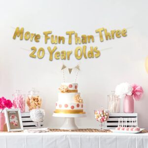 More Fun Than Three 20 Year Olds Gold Glitter Banner - Happy 60th Birthday Party Banner - 60th Birthday Party Decorations and Supplies - 60th Wedding Anniversary Decorations