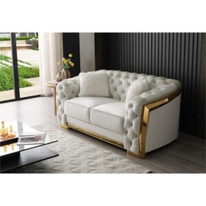 Glory Furniture Lexi Modern Velvet Upholstered Loveseat in Ivory/Gold Finish