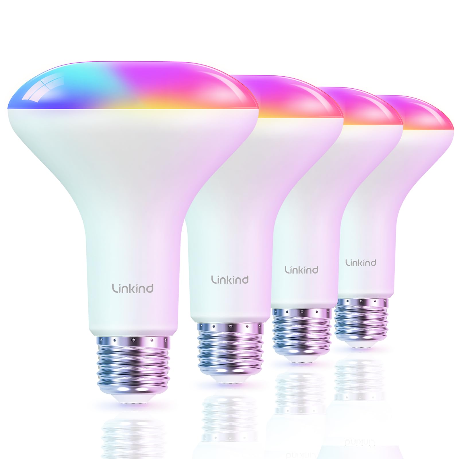 Linkind BR30 Smart Light Bulbs, WiFi Flood Light Bulbs Compatible with Alexa & Google Home, RGBTW Color Changing Light Bulb, 1800K-6500K Tunable White, E26 8W Equivalent 60W, 2.4Ghz WiFi only, 4 Pack