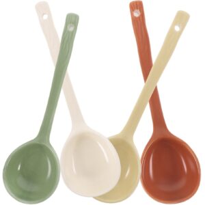 4pcs Ceramic Soup Spoons Japanese Ramen Soup Spoons Ceramic Asian Dinner Spoons Retro Korean Style Tablespoon Rice Noodles Serving Spoon Ladle for Wonton Dumpling