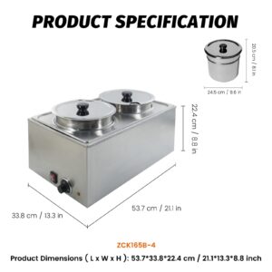 Commercial Food Warmer 2X8L Round Pot Steam Table Food Warmer Buffet Bain Marie with Temperature Control & Lids, Electric Soup Warmer for Catering and Restaurants - 120V, 1200W