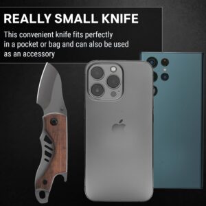 Small Pocket Knife for Men - 5.7’’ Keychain Knife with Bottle Opener - Box Cutter - Wood Handle - Liner Lock - Legal Mini EDC Folding Knife - Cool Sharp Tiny Knives - Gift for Everyone 6779N