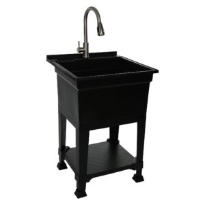 utilitysinks usa-made plastic freestanding 24 in x 24-inch utilitytub heavy duty compact utility sink ideal for workshop, laundry room, garage, greenhouse, pet wash station (black)