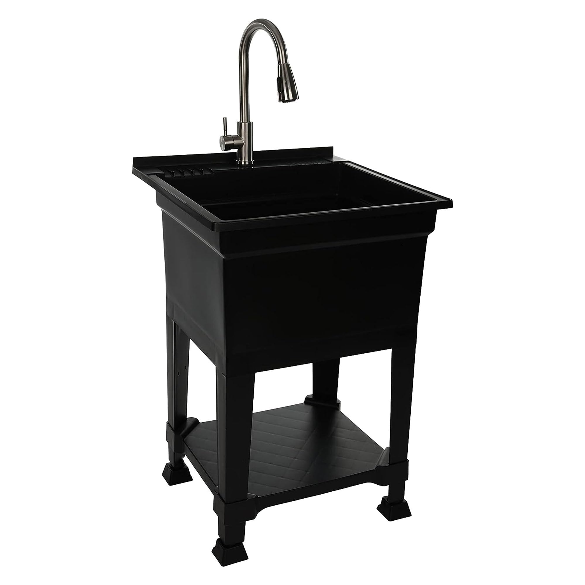 UTILITYSINKS USA-Made Plastic Freestanding 24 in x 24-Inch UtilityTub Heavy Duty Compact Utility Sink Ideal for Workshop, Laundry Room, Garage, Greenhouse, Pet Wash Station (Black)