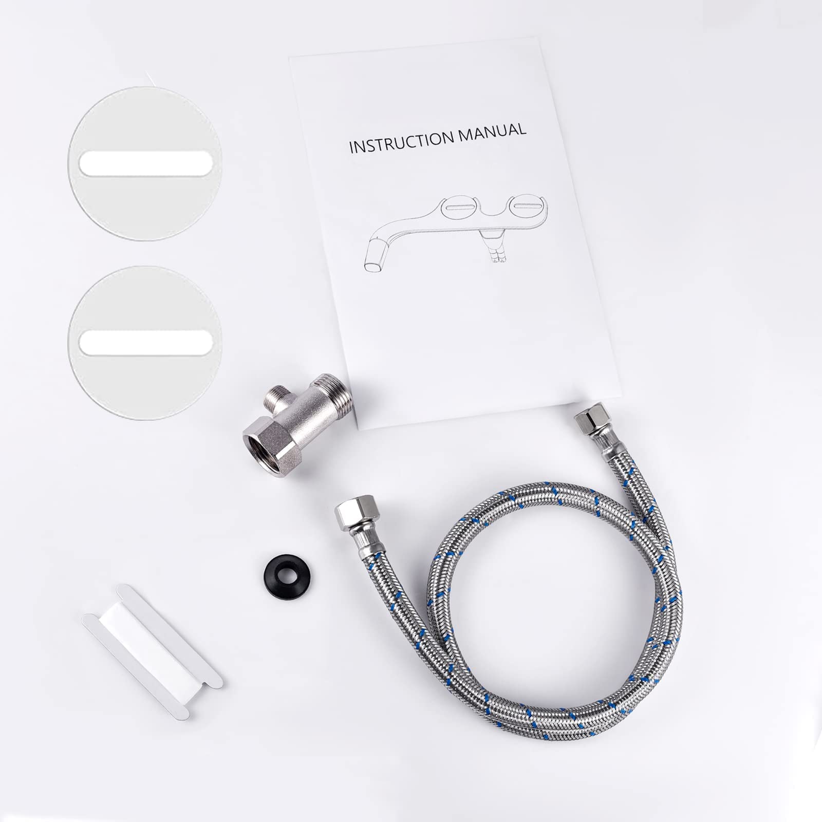 SAMODRA Bidet Installation Accessories Set, Contains 3/8" Metal T-Adapter, Teflon Tape, Circular Fixing Plates * 2, Cold Water Connection Metal Braided Hose