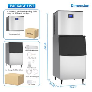 Commercial Grade Ice Maker Machine - 550LBS/24H with 350LBS Bin 1200W Ultra Strong Compressor, Stainless Steel Construction Fully Automatic Operation Perfect for Bar Restaurants and Business