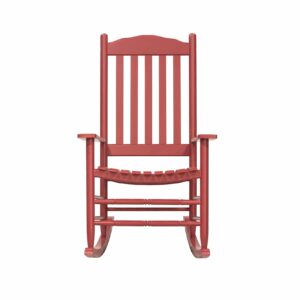 D&F Design Outdoor Rocking Rocker, Wood Rocking Chair with High Back and Curved Seat, UV Treated (Red), Outdoor and Indoor use