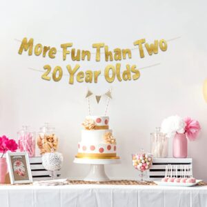 More Fun Than Two 20 Year Olds Gold Glitter Banner - Happy 40th Birthday Party Banner - 40th Birthday Party Decorations and Supplies - 40th Wedding Anniversary Decorations