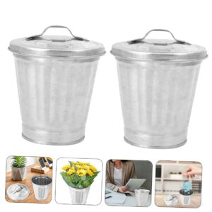 Gadpiparty Indoor Planters 2pcs Mini Desktop Trash Can with Lid Small Garbage Bin Can Tiny Metal Rubbish Bin Multipurpose Storage Buckets Garbage Containers for Home Office Outdoor Planters