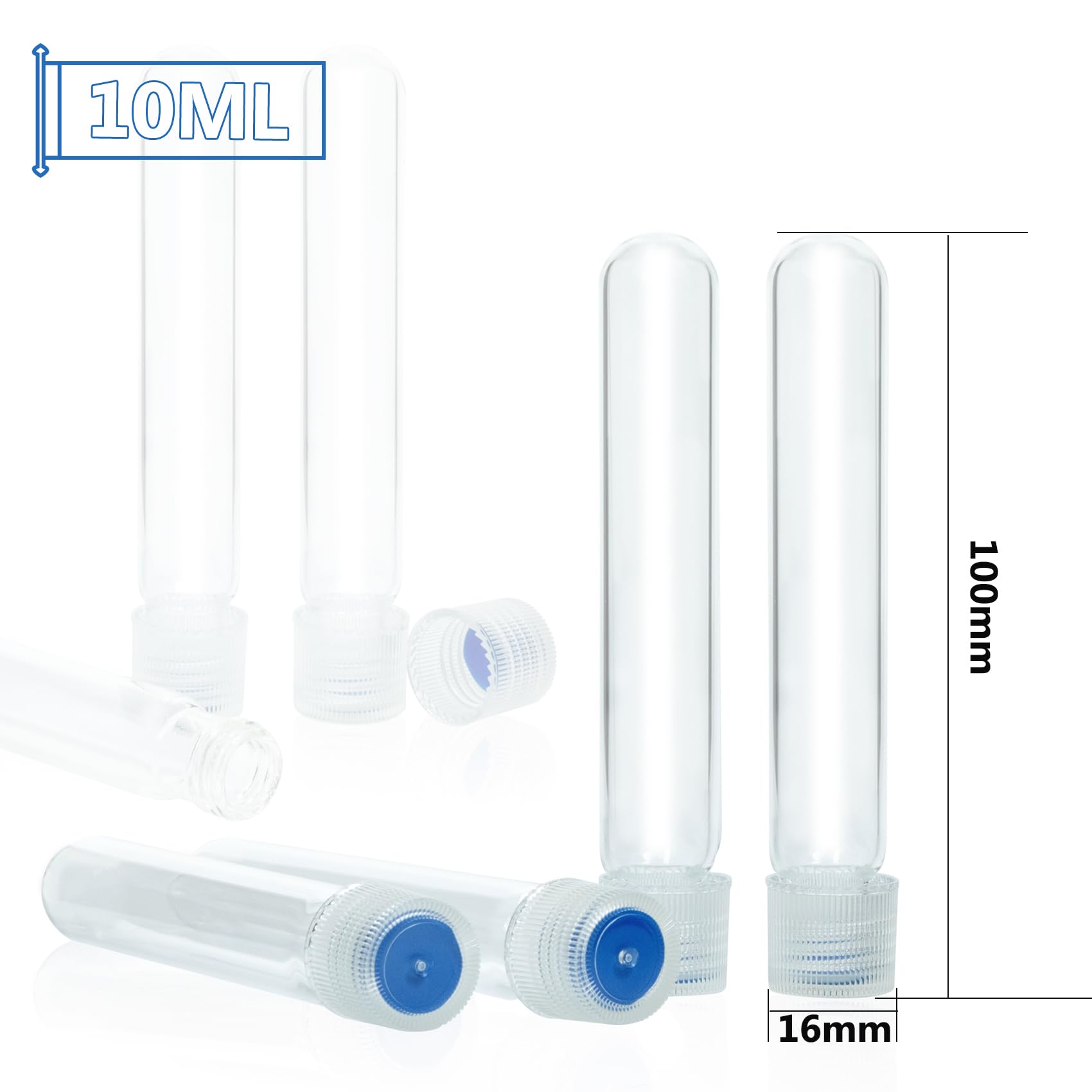 ALWSCI 16X100mm Glass Test Tube, 10ml Glass Culture Tube, Rounded Bottom, Screw Cap with PTFE/Silicone/PTFE Liner, Used in high Range Boron Test, Pack of 100