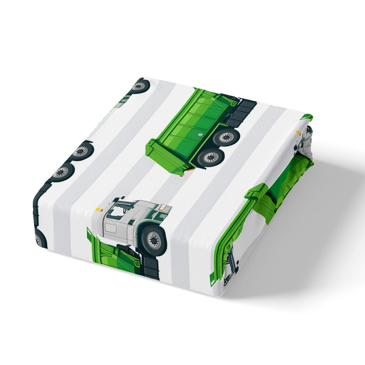 jejeloiu Garbage Truck Bed Sheets Set Boys Cartoon Car Sheet Set for Kids Teens Ultra Soft Equipment Trucks Sheets with Deep Pocket Fitted Sheet Vehicles Green White Bedding Set Room Decor Full Size