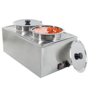 commercial food warmer 2x8l round pot steam table food warmer buffet bain marie with temperature control & lids, electric soup warmer for catering and restaurants - 120v, 1200w