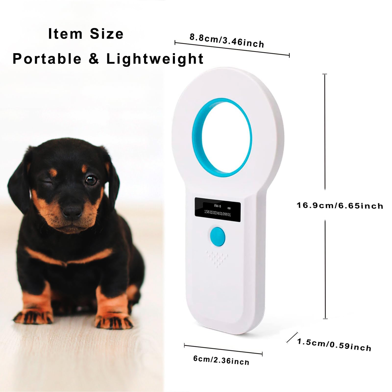 Rabitpos Pet Microchip Reader Scanner, 128 Data Storage Animal Tag Scanner Rechargeable Handheld Pet Chip ID Scanner with Stable OLED Display for ISO 11784/11785,FDX-B