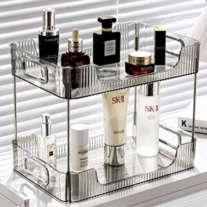 CESTATIVO Bathroom Organizer Countertop, 2 Tier Vanity Tray, Skincare Makeup Organizer Shelf, Vanity Organizer, Bathroom Counter Shelf for Cosmetics, Toiletries, Lotions, Perfumes, Clear