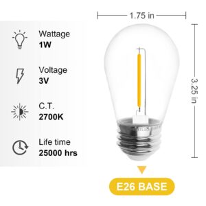 Jslinter Energy-Efficient S14 LED String Light Bulbs Replacement - 3V Solar-Powered, Shatterproof, 2700K Warm White, Outdoor/Indoor, E26, 15-Pack