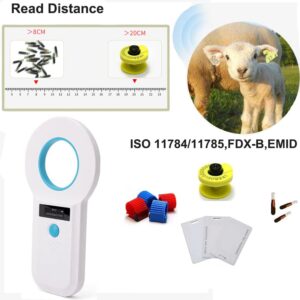 Rabitpos Pet Microchip Reader Scanner, 128 Data Storage Animal Tag Scanner Rechargeable Handheld Pet Chip ID Scanner with Stable OLED Display for ISO 11784/11785,FDX-B