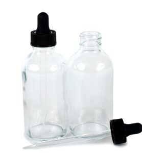 vivaplex, clear, 4 oz glass bottles, with glass eye droppers - 2 pack