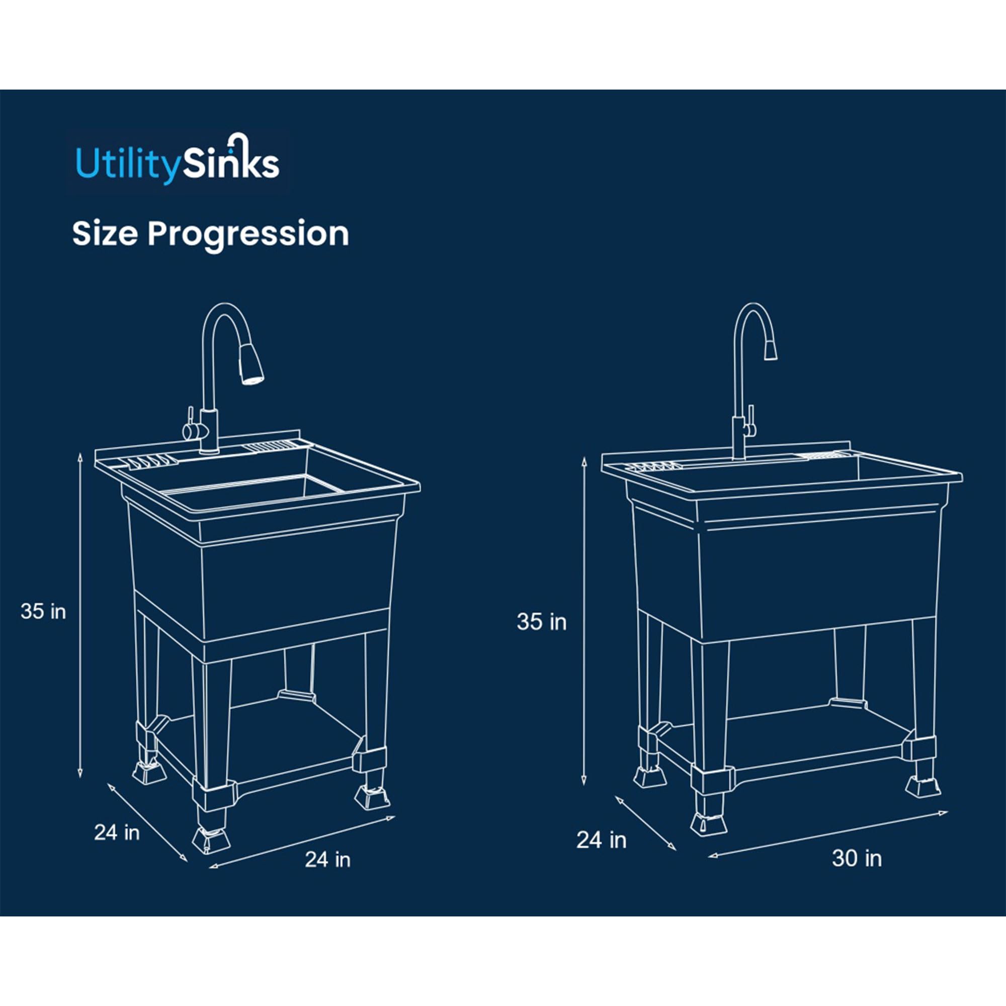 UTILITYSINKS USA-Made Plastic Freestanding 24 in x 24-Inch UtilityTub Heavy Duty Compact Utility Sink Ideal for Workshop, Laundry Room, Garage, Greenhouse, Pet Wash Station (Black)