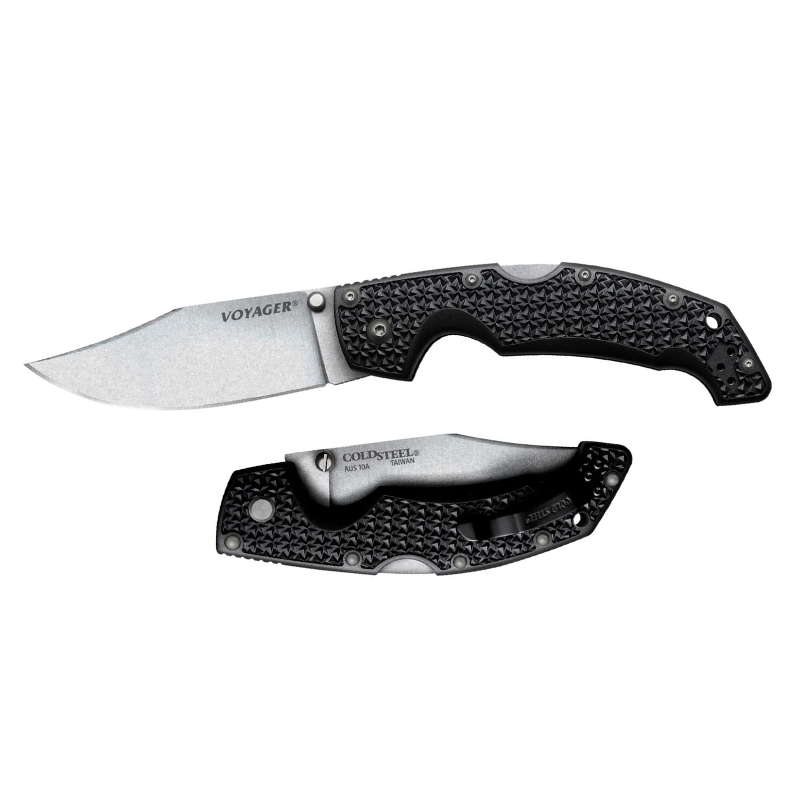 Cold Steel Voyager Large 4" AUS10A Clip Point Razor-Sharp Blade 5.25" Griv-Ex Handle Everyday Carry Tactical Folding Knife, Blister Pack