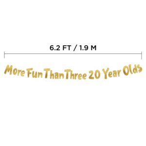 More Fun Than Three 20 Year Olds Gold Glitter Banner - Happy 60th Birthday Party Banner - 60th Birthday Party Decorations and Supplies - 60th Wedding Anniversary Decorations