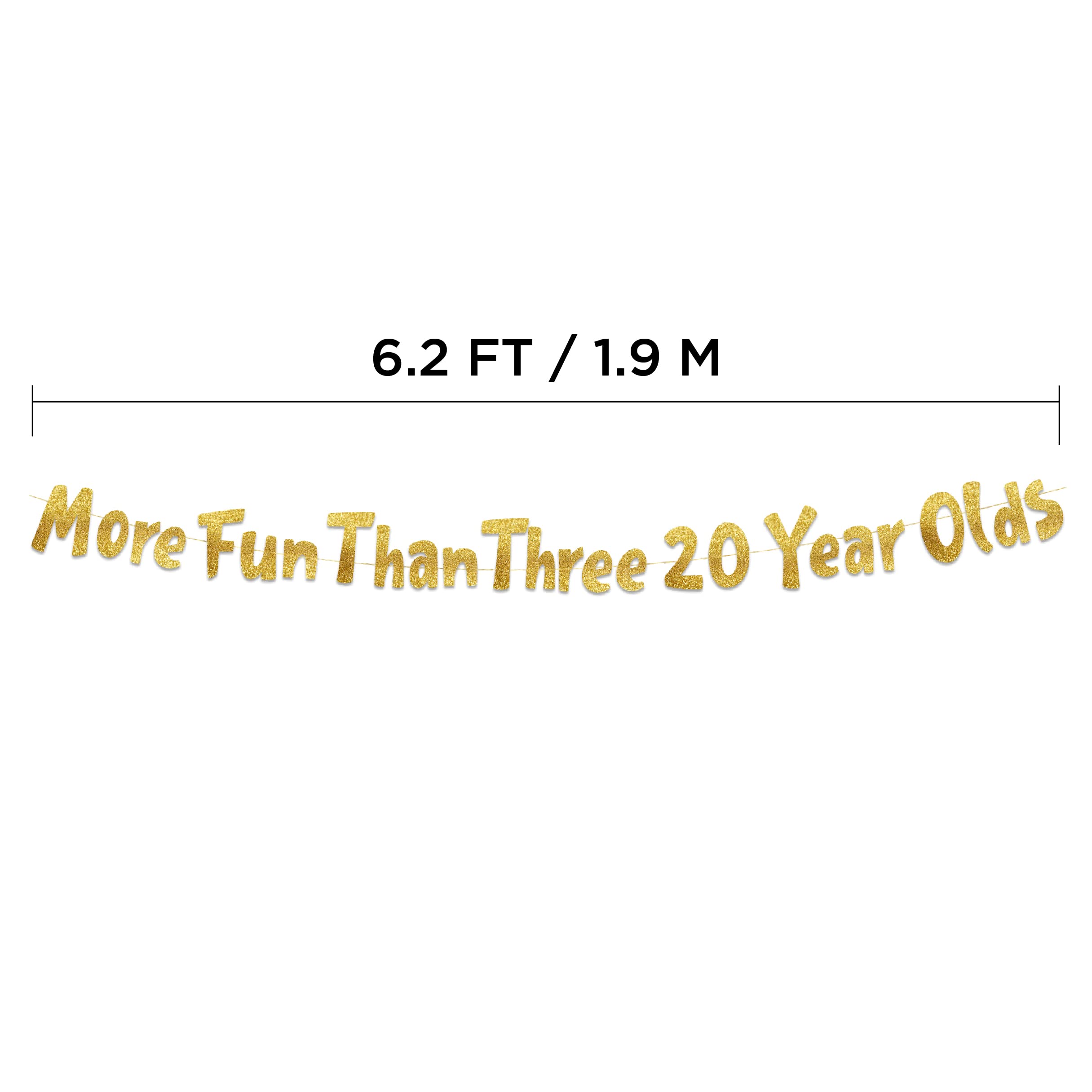 More Fun Than Three 20 Year Olds Gold Glitter Banner - Happy 60th Birthday Party Banner - 60th Birthday Party Decorations and Supplies - 60th Wedding Anniversary Decorations