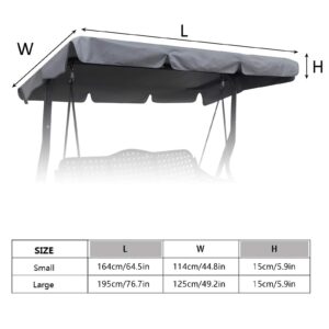 Outdoor Patio Swing Chair Canopy Replacement, 3 Seater Porch Swing Seat Canopy Cover, Waterproof Windproof Anti-UV Heavy Duty Rip Proof Garden Hammock Top Cover, Garden Furniture Covers (Grey, Large)