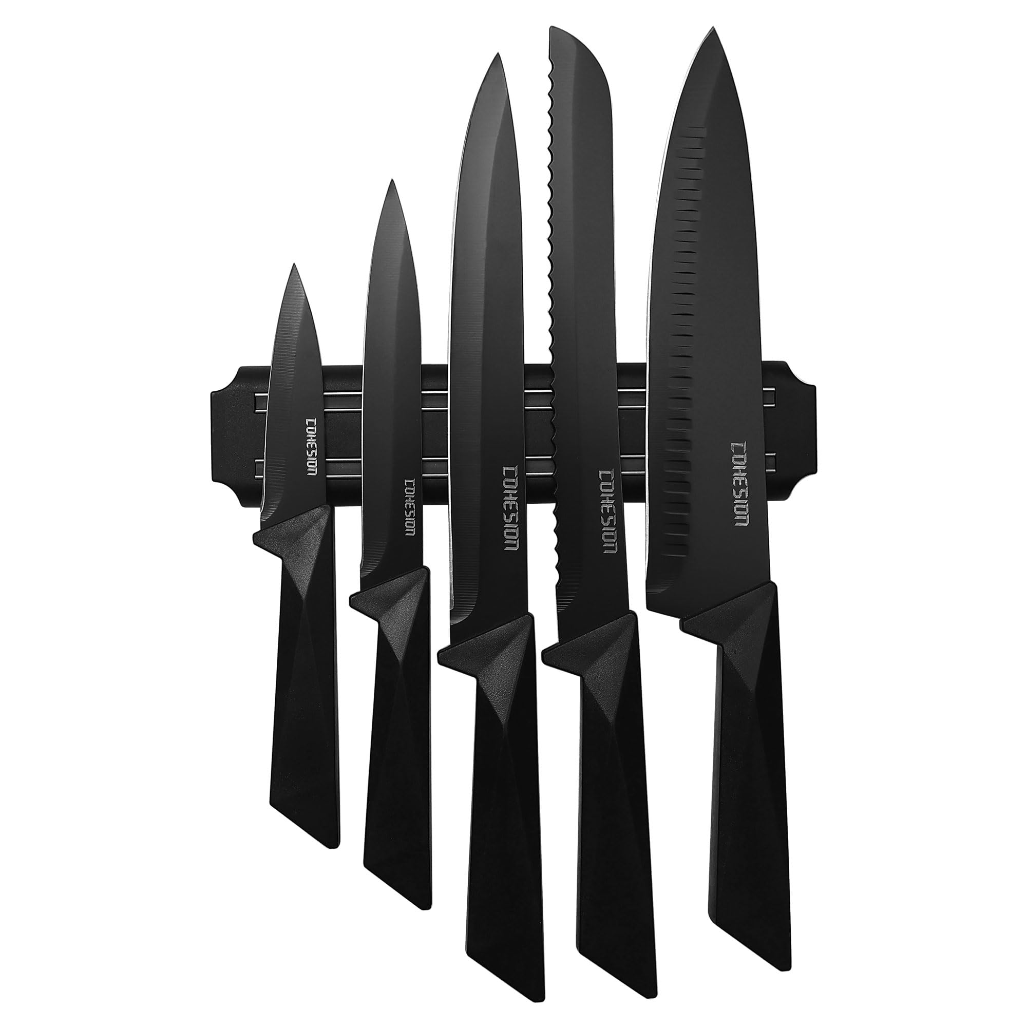 Cohesion Knife Set, 5 PCS Kitchen Knife Set with Magnetic Knife Holder for Wall, Ultra Sharp Kitchen Knives Set with Sheathes and Gift Box for Multipurpose Cooking with Ergonomic Handle