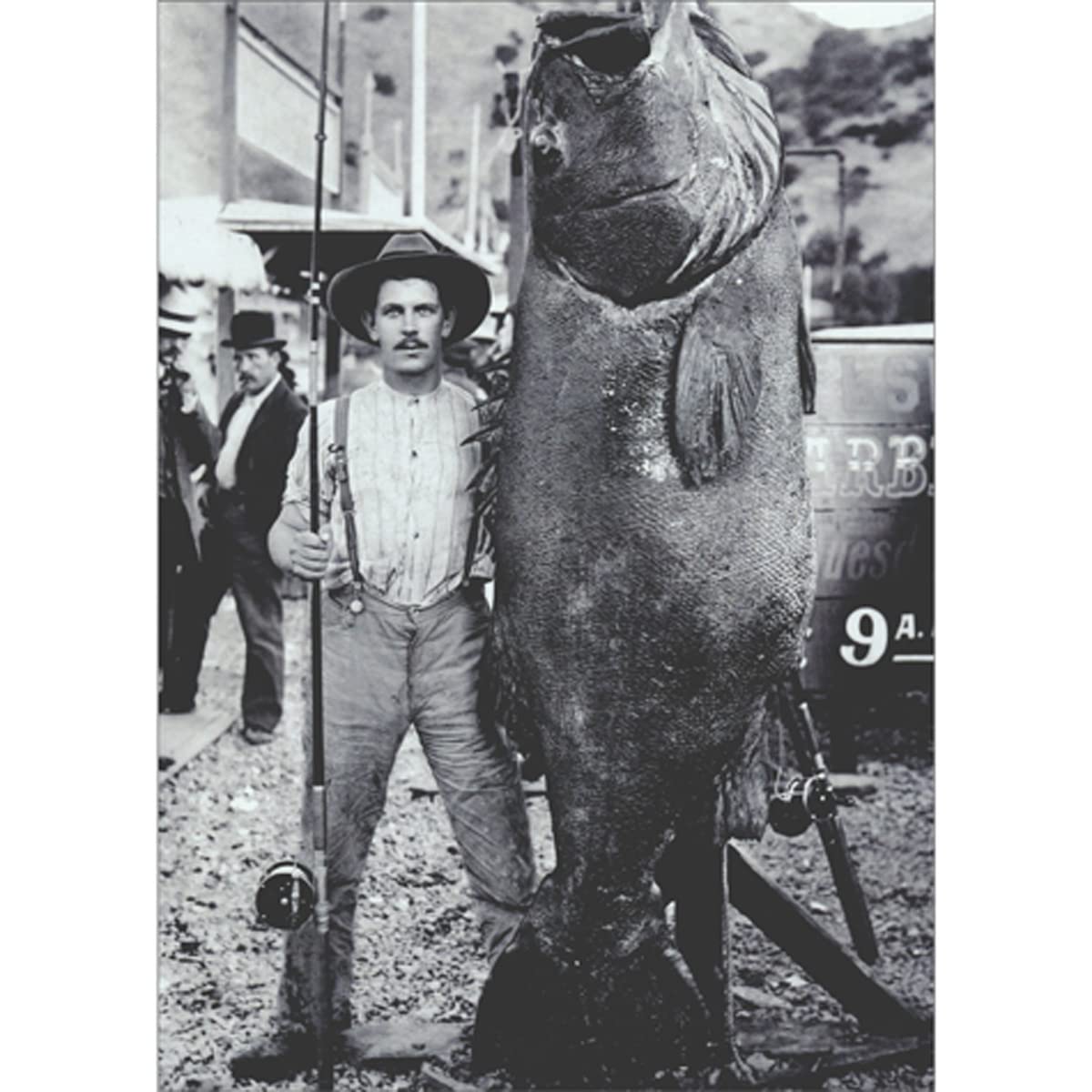 Avanti Press Man Posing with Giant Black Sea Bass Vintage Photograph Funny/Humorous America Collection Birthday Card for Man/Him